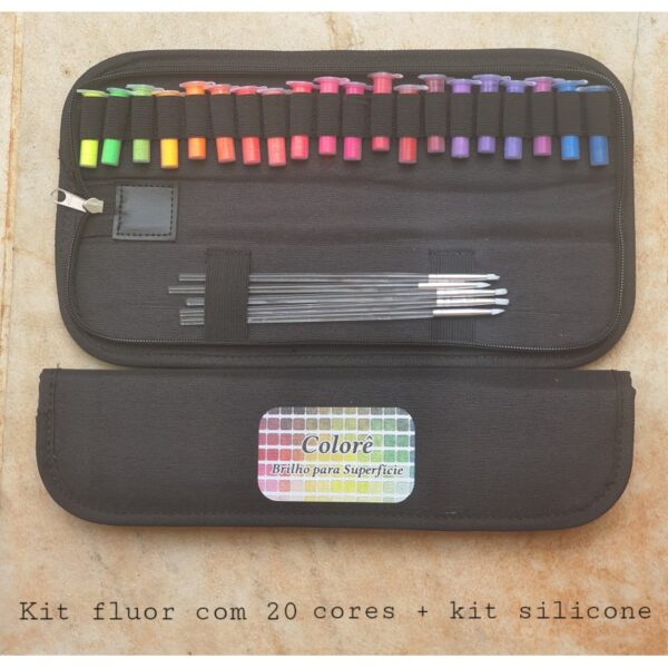 Kit Fluor com 20 cores + estecas de Silicone